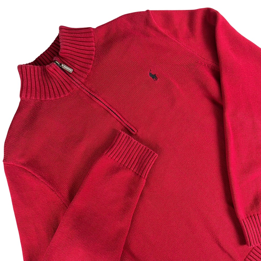 Polo Ralph Lauren Quarter Zip Sweater Mens Large Red Classic Fit Cotton